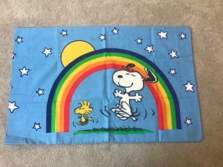 Vtg 1965 Peanuts Snoopy Pillowcase Rainbow Sears & Roebuck Woodstock