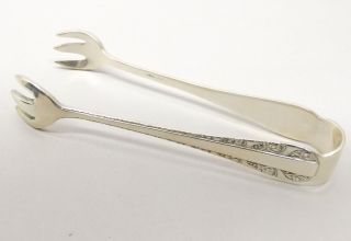 Vtg Birks Sterling Silver Sugar Cube Ice Tongs Rose Bower Claw Foot Ornate