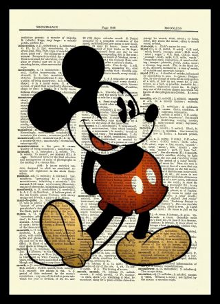Classic Mickey Mouse Dictionary Art Print Quote Poster Picture Vintage Disney 3