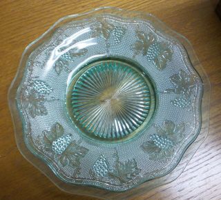 Vintage Green Depression Glass Plate With Grapes & Grape Leaves
