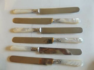 Set Of 6 Antique Mother Of Pearl Mop & Sterling Knives.