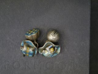 2 Antique Chinese Qing Dynasty Enamel Frog & Silver Charmimperial Robe Buttons
