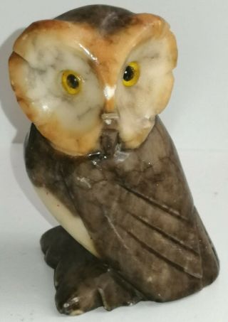Rare Vintage Italian Hand Carved Alabaster Owl Bird Figure Art Sculpture No Res