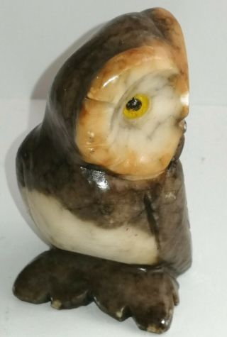 Rare Vintage Italian Hand Carved Alabaster Owl Bird Figure Art Sculpture NO RES 2
