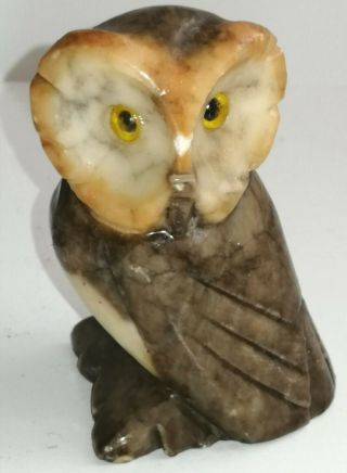 Rare Vintage Italian Hand Carved Alabaster Owl Bird Figure Art Sculpture NO RES 3