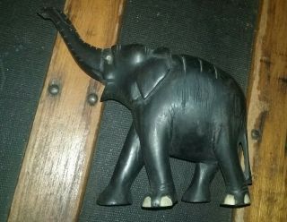 Antique " Carved Ebony " Elephant / Advertising / Made In Ceylon/ Premium Tea