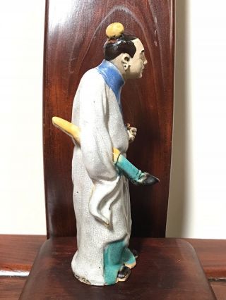 Rare - Chinese Antique Clay Figurine/Mud - man of Scholar w/ Umbrella 
