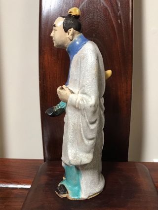 Rare - Chinese Antique Clay Figurine/Mud - man of Scholar w/ Umbrella 