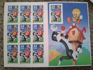Booklet Pane Of 10 Sylvester & Tweety Bird Stamps Warner Bros Looney Tunes