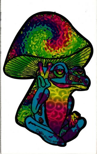 Vintage 1998 Psychedelic Peace Mushroom Frog Vending Machine Prism Sticker