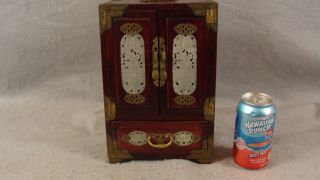 Vintage Chinese Carved Mahogany & Celadon Jade Jewelry Box
