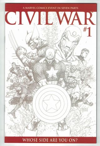 Civil War 1 Michael Turner 1:75 B&w Sketch Variant Mark Millar Marvel 2006