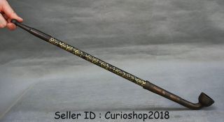 18.  4 " Collect Antique Old Chinese Bronze Dynasty Flower Tobacco Pipe Smoking Tool