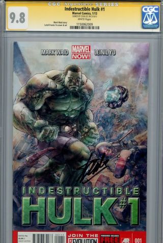 Indestructible Hulk 1 Cgc 9.  8 Ss Stan Lee Marvel Now Mark Waid Yu Avengers