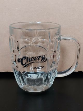 Vintage Cheers Boston Mass Clear Glass Dimpled 16oz Beer Mug