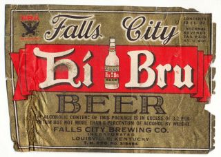 Hi - Bru Beer Falls City Label Louisville Ky Irtp U Permit & Nra Symbol 1933 - 37