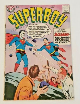 Superboy 68 - Origin/ 1st App.  Bizarro Superman 1958 Dc Comics Vg -