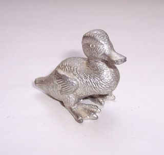 Vintage Miniature Pewter Metal Duck Figure Bird Ornament - Nicely Detailed
