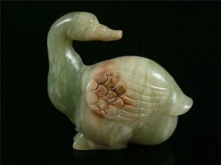 Fine Old Chinese Celadon Nephrite Jade Statue Toggle Goose Image