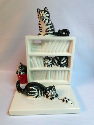 Vintage Kliban Cats On Bookshelf,  Ceramic Bookend,  Made In Japan,