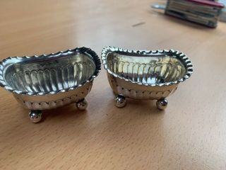 Pair Pretty Antique Victorian Solid Silver Table Salts Sheffield 1894