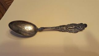 Awesome 1899 Christmas Risque Semi - Nude Lady Sterling Silver Spoon