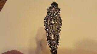 AWESOME 1899 CHRISTMAS RISQUE SEMI - NUDE LADY STERLING SILVER SPOON 2