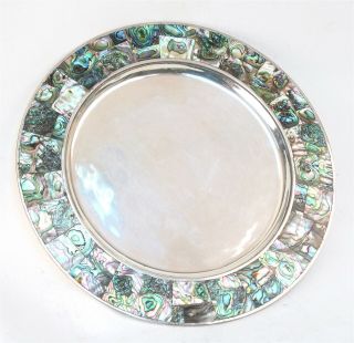 Los Castillos Silverplated Plate With Inlaid Abalone Border