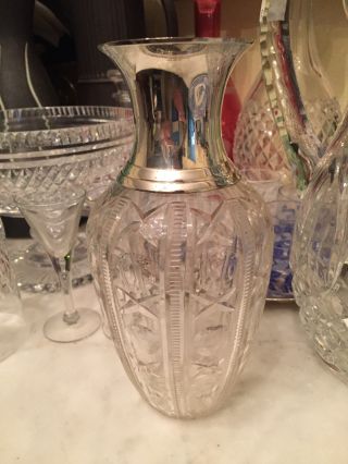 Antique/vintage Silverplate Cut And Glass Crystal Flower Vase Ornate 71/2 Inch