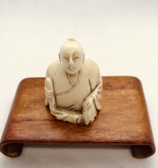 Antique Japanese Miniature Sculpture “man Sitting With Scroll”