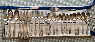26 Pc Vtg Oneida Community Plate " White Orchid " Silver - Plate Flatware & Serving