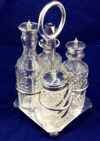 Antique E.  P.  N.  S Four Piece Glass Condiment Set With Stand