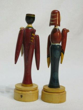 Japanese Wood Hand Painted Figurines Set 8 Very Rare 4¾ 
