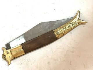 Large Antique Rampur Folding Knife Stiletto 12 ",  Long - Hand - Made In India