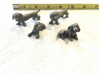 4 Small Pewter Dachshund Weiner Dog Figurines