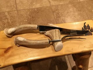 Antler Handle Stainless Serving Fork And Knife Made In Sheffield England