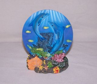 Trio Of Swimming Dolphins On A Mini Plate With Stand