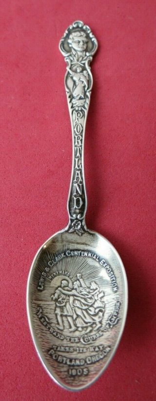 RARE Detailed 1905 Lewis & Clark Expo Portland,  Oregon Sterling Souvenir Spoon 8
