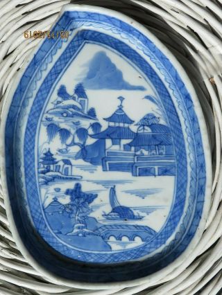Antique Qing Dynasty Chinese Export Blue White Porcelain Canton Leaf Tray