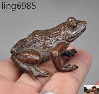 Old Chinese Fengshui Pure Bronze Copper Frog Toad Bufo Wealth Lucky Statue