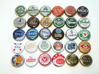 30 All Different Worldwide Beer Bottle Crown Cork Caps,  Kronkorken