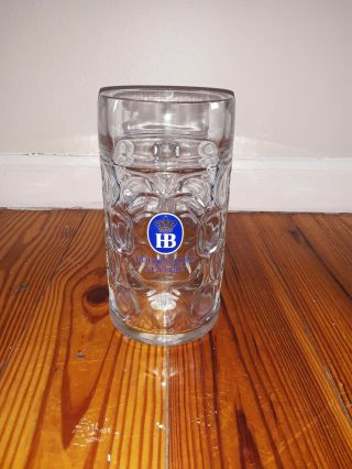 1 Liter Hb Official " Hofbrauhaus Munchen " Dimpled Glass Beer Stein Germany Mug