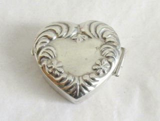 Vintage Silver Pill Box Heart Shape With Flower Hinged Top H/m London