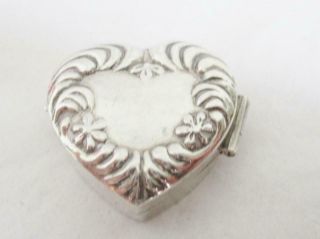 VINTAGE SILVER PILL BOX HEART SHAPE with FLOWER HINGED TOP H/M LONDON 2