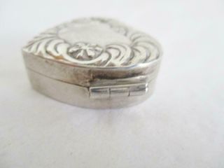VINTAGE SILVER PILL BOX HEART SHAPE with FLOWER HINGED TOP H/M LONDON 6