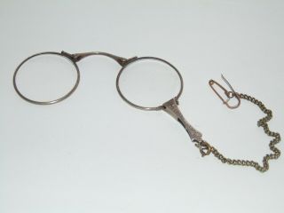 Stylish Antique Sterling Silver Spring Loaded Folding Lorgnette Magnifying Glass