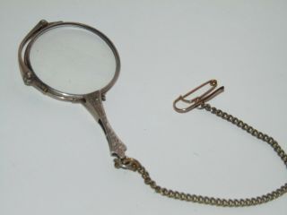 STYLISH ANTIQUE STERLING SILVER SPRING LOADED FOLDING LORGNETTE MAGNIFYING GLASS 3