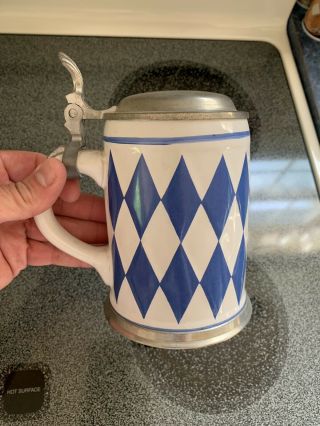 Beer Stein Zinn Pewter Lid With Ceramic Body -