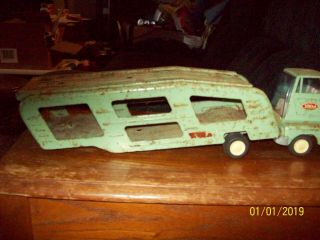 Tonka Car Hauler Carrier Green - Old Vintage Metal Steel 1960 