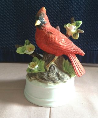 Eda Mann Milano Porcelain Sculpture Of Red Cardinal & Music Box